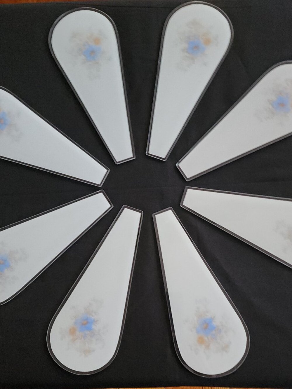 Vintage Touch Lamp Glass Panel Replacement Blue Flower Floral Mid Century Modern